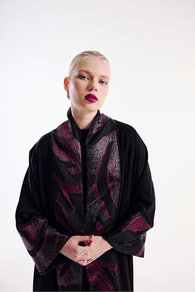 Nuum Design Black Brocade Garnished Abaya and Shawl