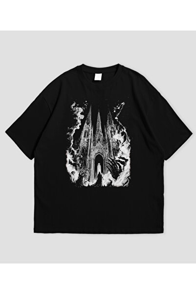 SVART WEAR تي شيرت للجنسين بتصميم قوطي - كاتدرائية