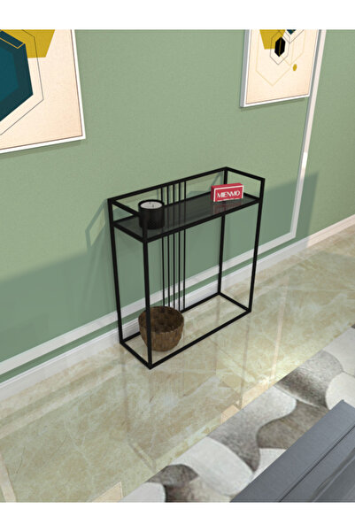 Mienmo Liva Metal Dresuar Dekoratif Kahve Köşesi Konsol Siyah Füme Camlı 80 cm