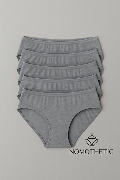 NOMOTHETIC 100% Cotton Women's Large Size Women's Bato High Waist Women's Panties Gray Color 5 Pack
