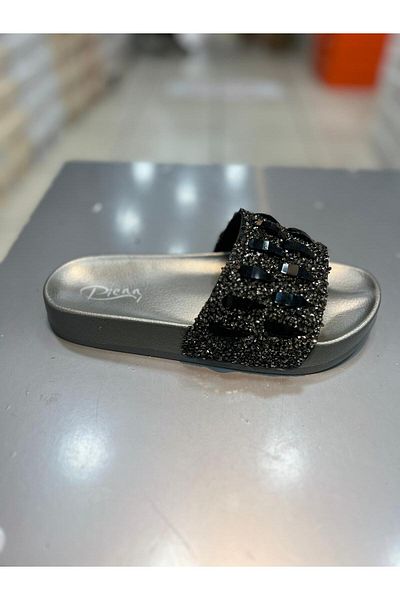Hacıoğlu Ayakkabı Pienn Silvery Stone Women's Flat Slippers