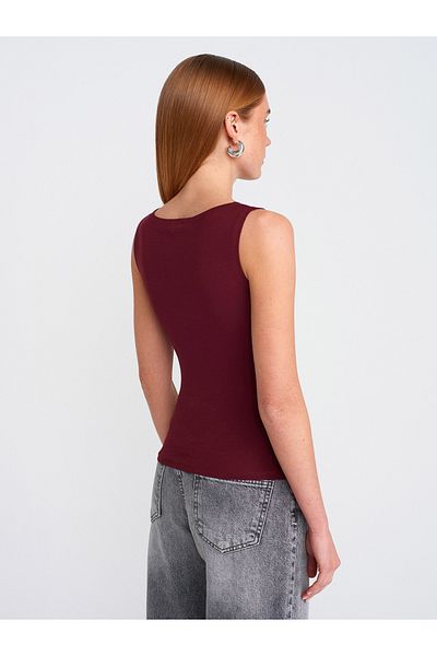 Dilvin 20868 Boat Neck Sleeveless Top-Claret Red