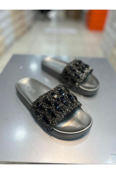 Hacıoğlu Ayakkabı Pienn Silvery Stone Women's Flat Slippers