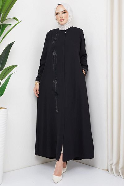 hafsamina Drop Stone Large Size Abaya Black Hm2303