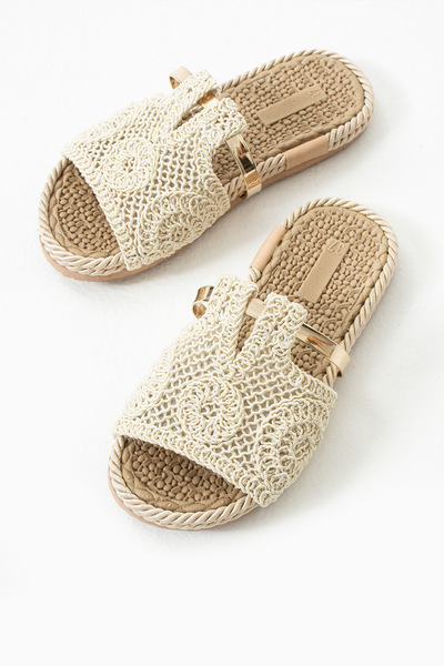 bolella dantel metal serıtlı kadın ten rengi sandalet terlik