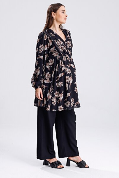 KATLİN MATERNİTY WEAR Maternity Floral Pattern Lined Chiffon Tunic