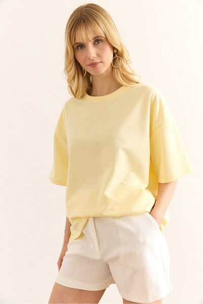Olalook Women's Yellow Front Back Printed 2 Thread Unisex Oversize T-Shirt Tsh-19000696