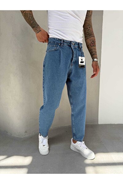 Denim Shorty Boyfriend Koyu Mavi Pileli Kot Pantolon