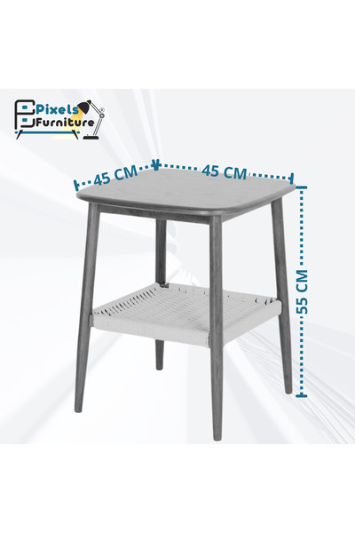 PixelsFurniture طاولة مربعة جانبية طبقتين من بكسل الأثاث للقهوة بسطح من الخشب وبرف سفلي من الرتان وبأطراف من المعدن