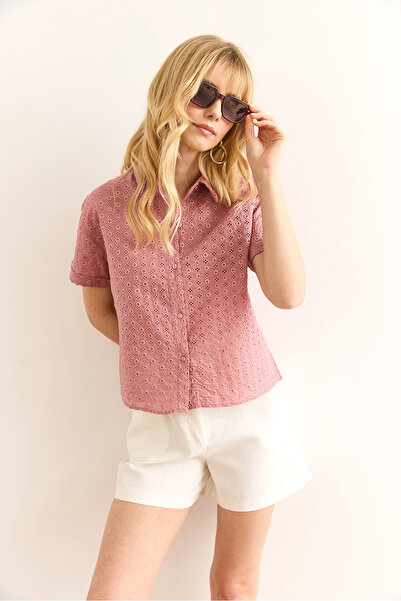 Olalook Women's Dusty Rose Double Sleeve Scallop Shirt Gml-19001340