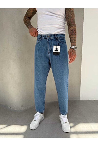 Denim Shorty Boyfriend Koyu Mavi Pileli Kot Pantolon