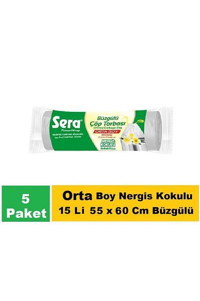 SERA Garbage Bag Drawstring Narcissus Scented Medium Size 15 Liters 55 X 60 cm X 5 Pack