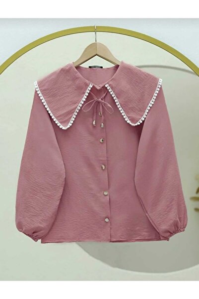 MODA VEDAT Kadın Güpürlü Yaka Kısa Gömlek 00265