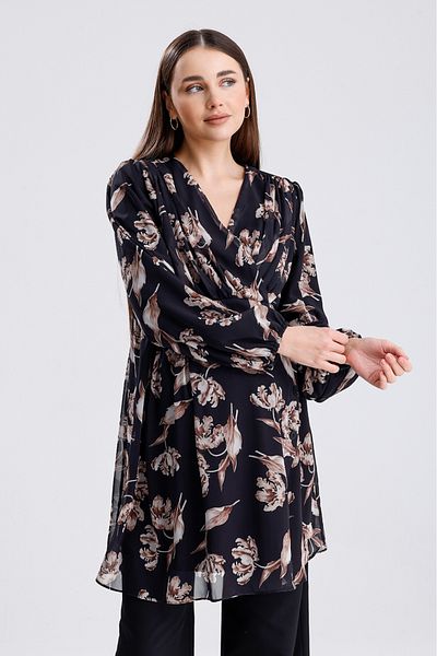 KATLİN MATERNİTY WEAR Maternity Floral Pattern Lined Chiffon Tunic