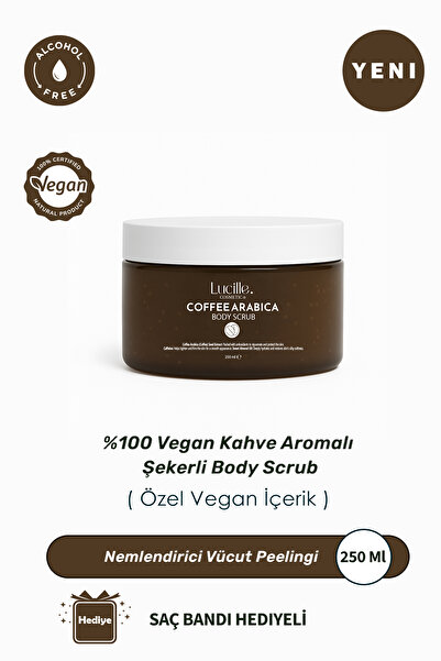 Lucille %100 Vegan Kahve Aromalı Şekerli Body Scrub , Nemlendirici Vücut Peelingi - 250 GR
