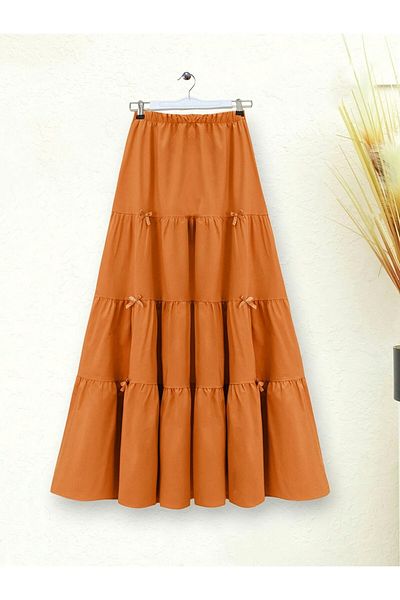 Modamorfo Ribbon Detailed Elastic Waist Skirt -Orange