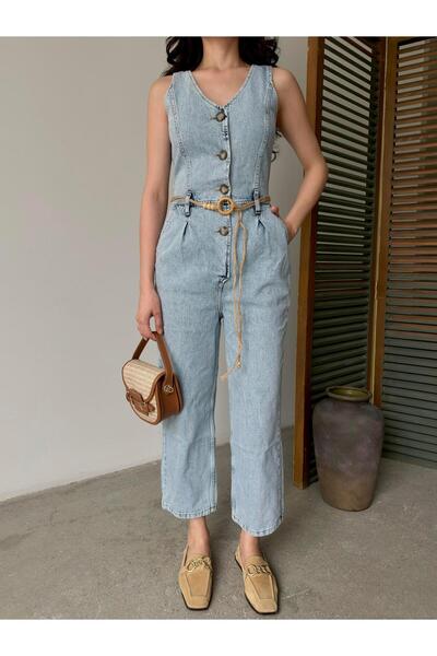 Serica Moda Αμάνικη τζιν φόρμα με κουμπιά Ice Blue