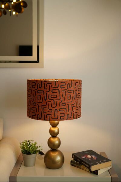 retro home design Eskitme Ayaklı Silindir Kadife Kumaşlı Labirent Desenli Mas...