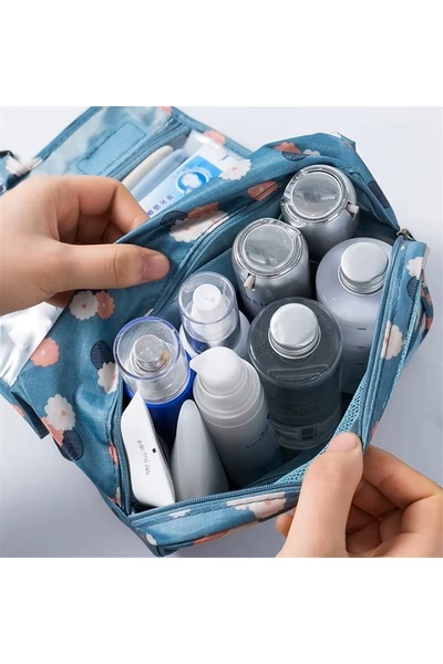 Ecosell Geantă de machiaj cosmetică de călătorie, rezistentă la apă, cu curea de fixare (DESCHISĂ 25x46 CM, ÎNCHISĂ 25x20 CM)