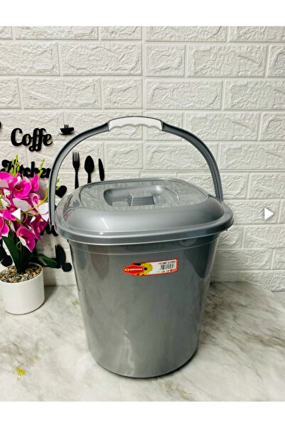 Genel Markalar Kapaklı Su Kovası 18litre Temizlik Kovası Bakliyat Kovası Gri