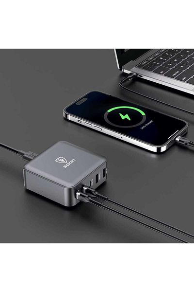 Spon شاحن بقوة 93 وات سريع الشحن لشحن الهواتف المحمولة واللابتوب مع 2 منفذ USB و3 منافذ تايب سي