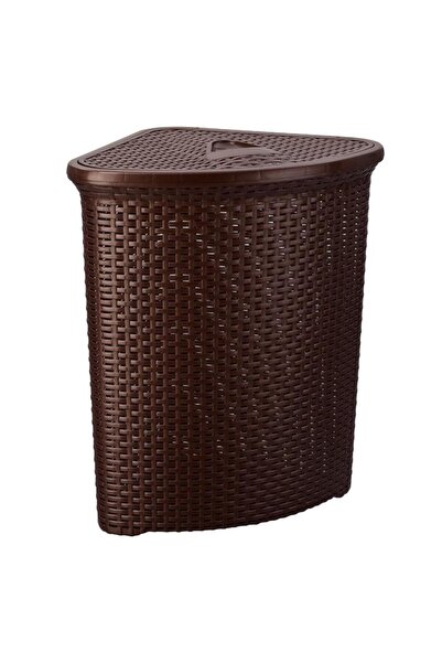 SY-4627 Plastik Hasır Desen Üçgen Kirli Çamaşır Sepeti Kahverengi