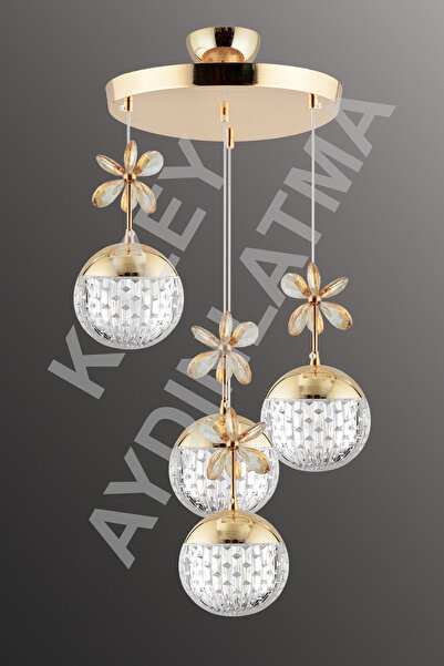 KUZEY AYDINLATMA Roma 4 Lü Gold Kumandalı 3 Renk Sarkıt Ledli Modern Aydınlatma