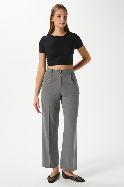Ritnice Kadın City Bel Lastikli Poly Viskon Antrasit Dokuma Pantolon