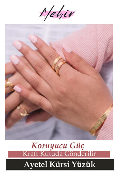 Nehir Nazardan Koruyan Ayetel Kürsi Yazılı Çelik Yüzük