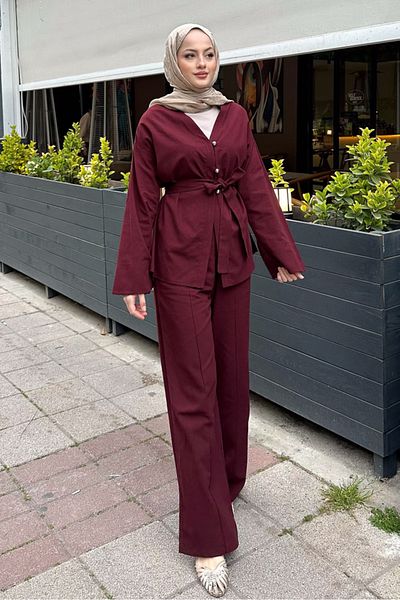 Ovn. Three Button Cotton Suit - Claret Red