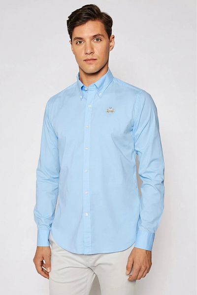 La Martina Camasa La Martina Slim fit cu logo brodat CCMC02 Albastru 3XL INTL
