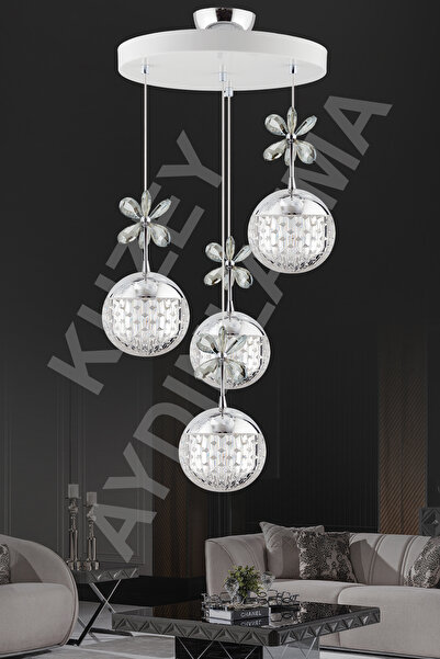 KUZEY AYDINLATMA Roma 4 Lü Beyaz Krom Kumandalı 3 Renk Ledli Aydınlatma