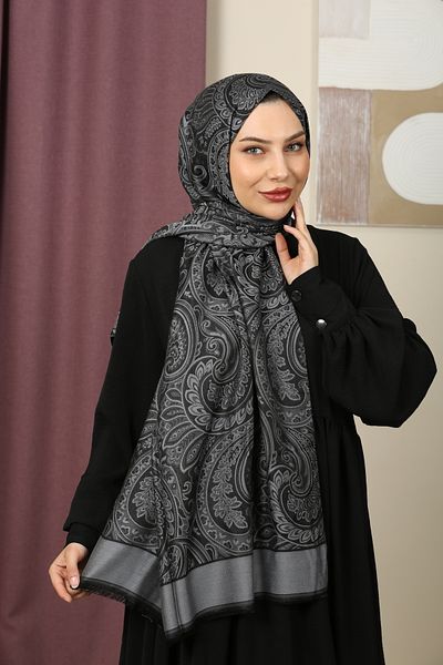 aldyoo Ethnic Pattern Double Face Σάλι Βισκόζης Μαύρο Γκρι