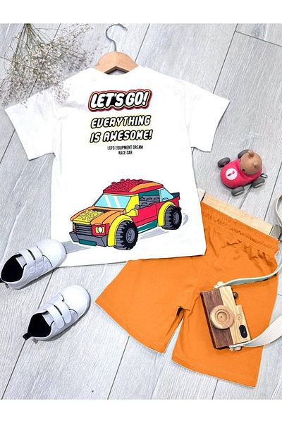 Marka Sensin Kids Boys' Car Printed T-Shirt Car Printed Shorts 2-Piece Set