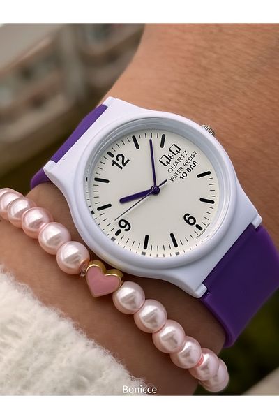 Q&Q Brand Suitable for Pool and Sea Use Purple Silicone Cord Girl's Wristwatch Bracelet Gift