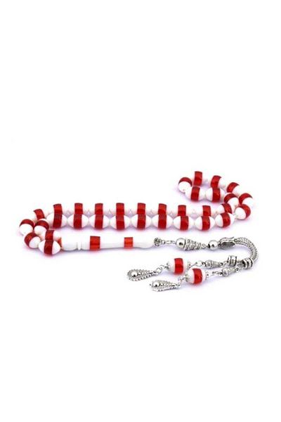 Midyat Gümüş Dünyası Red White Powder Amber Prayer Beads