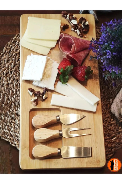 Home Decorative Cheese Presentation Board Breakfast Set with Bamboo 3 Knives