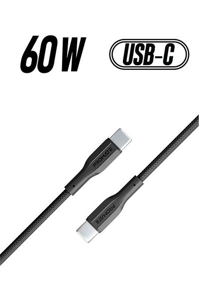 Promate USB-C to USB-C Cable, 60W Power Delivery and Fast Charging