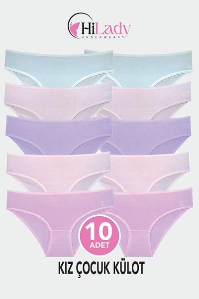 Hilady Slip pentru fete, pachet de 10, bumbac, culori moi, slip pentru fete