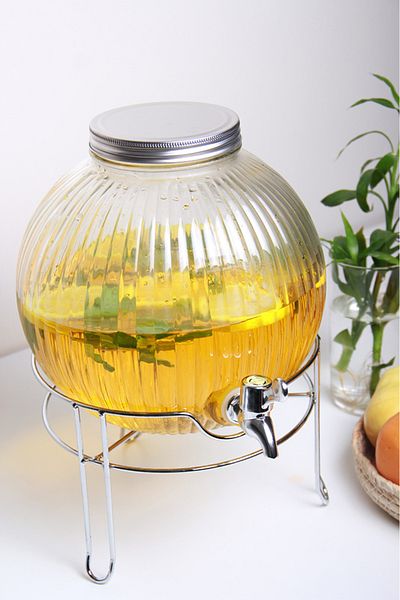Generic موزع مشروبات زجاجي بحامل معدني . 5.5لتر