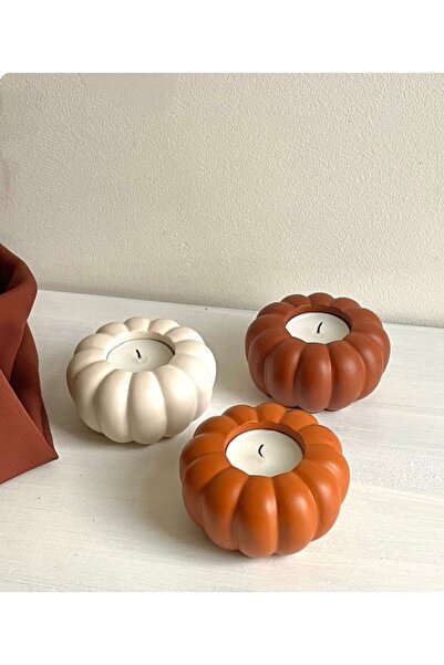 Roses 3'lü Balkabağı Mumluk Şamdan Boyalı Dekoratif Obje Hediyelik