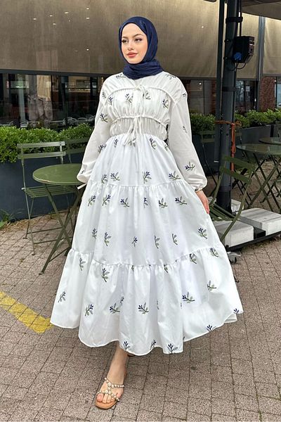 Ovn. Floral Patterned Bias Dress - Ecru