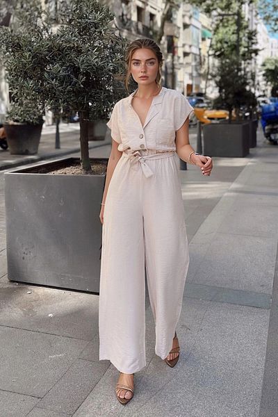 bacc Women's Stone Jacket Collar Self-Belt Jumpsuit Bcbsk-25700-3405
