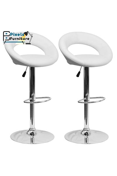 PixelsFurniture Set of 2 Pixel Furniture Bar Stools Adjustable Modern Design Swivel Leather Backrest Footrest