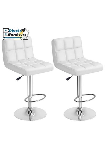 PixelsFurniture Set of 2 Pixel Furniture Bar Stools Adjustable Modern Design Swivel Leather Backrest Footrest