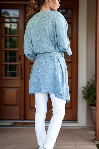 bacc Women's Blue Belted Pocket Loose Cardigan Bcbsk-25700-3307