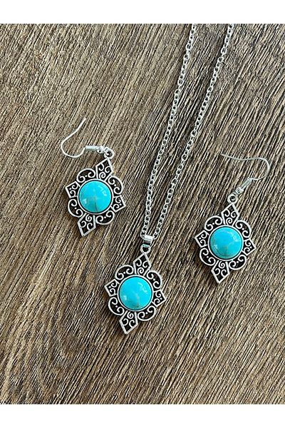Büyük Hanım Vintage Style Blue Beads Ethnic Women Necklace Earrings Set