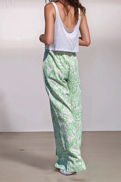 bacc Women's Green Linen Elastic Waist Pocket Wide Leg Loose Trousers Bcbsk-25700-3369