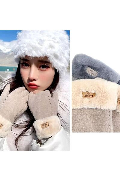 OEM Women's gloves, Mindblower, 70% cashmere, iTouch screen sensitive, cream, with fur