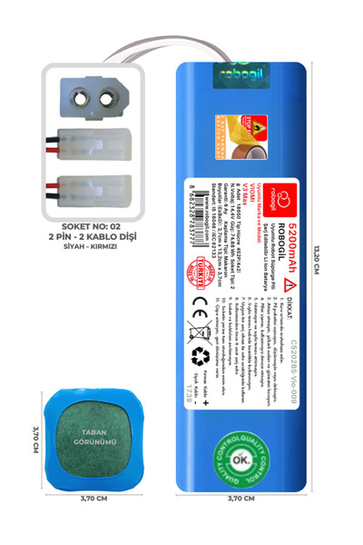 ROBOGİL Viomi V3 Max 5200mah Pili Uyumlu Robot Süpürge Bataryası C5202bs-vio-009